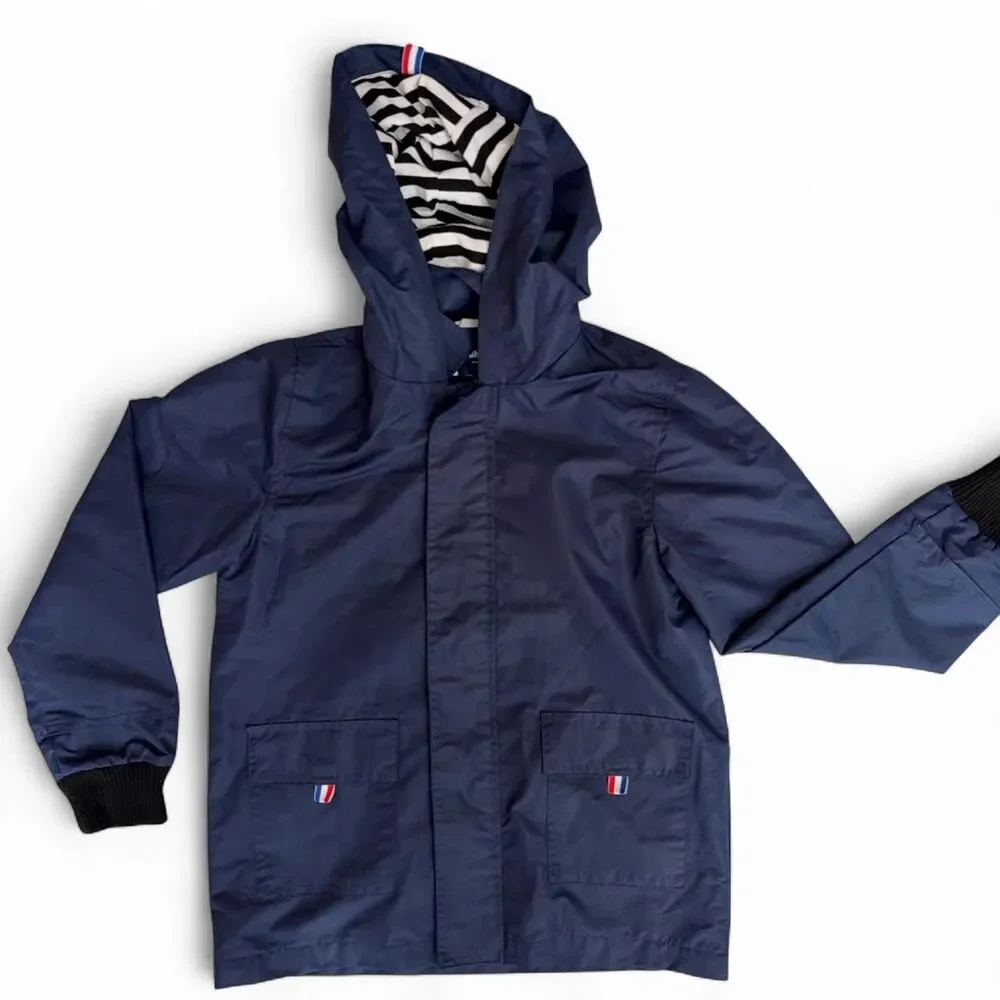 Hiheart Kids Navy Blue Hooded Raincoat Jacket Size US 6/7 - 130